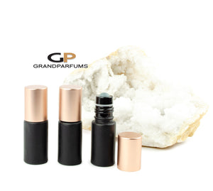6Pcs MATTE RoSE GoLD (Light Copper) or Shiny Caps, 5ml Glass Matte Black Bottles with No-Leak Steel or Glass Rollers! for Essential Oil