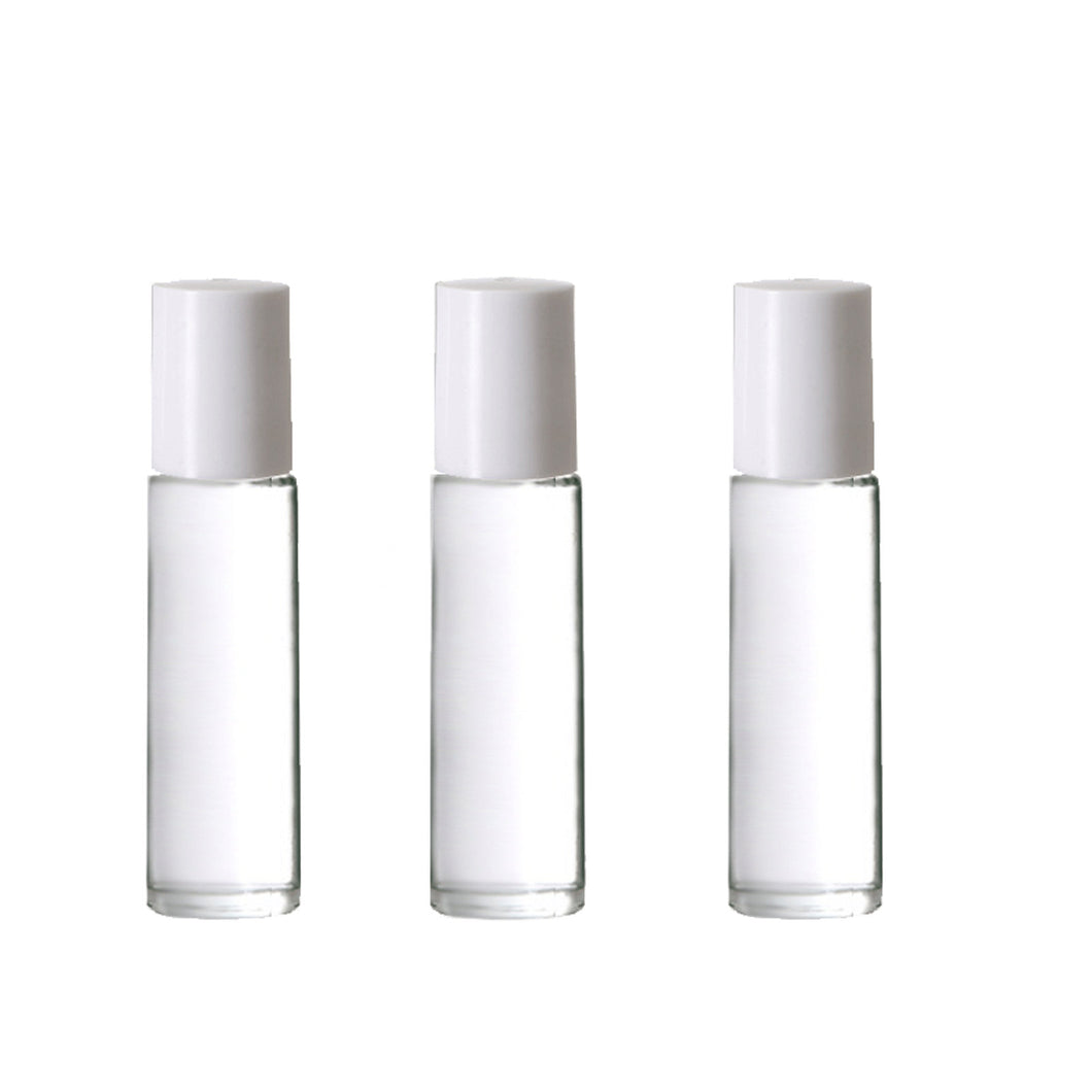 SALE! 12 Clear 10 ml ROLLeR BOTTLES, Essential Oil 10ml ROLL On Bottles White Caps, Empty refillable rollon Oils, Perfume Black , White Caps