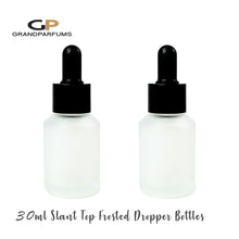 Load image into Gallery viewer, 30ml FROSTED DROPPER SLOPING Slant Top Glass Bottles Empty SMOOTH White/Black Cap Cylinder | Single