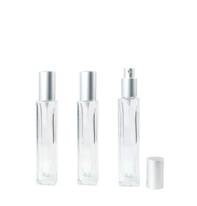 1 SHINY SILVER Perfume ATOMIZER Empty Clear Glass 50ml 1.7 Oz Square Columnar Spray Bottle  Private Label Packaging , Essential Oil Blends
