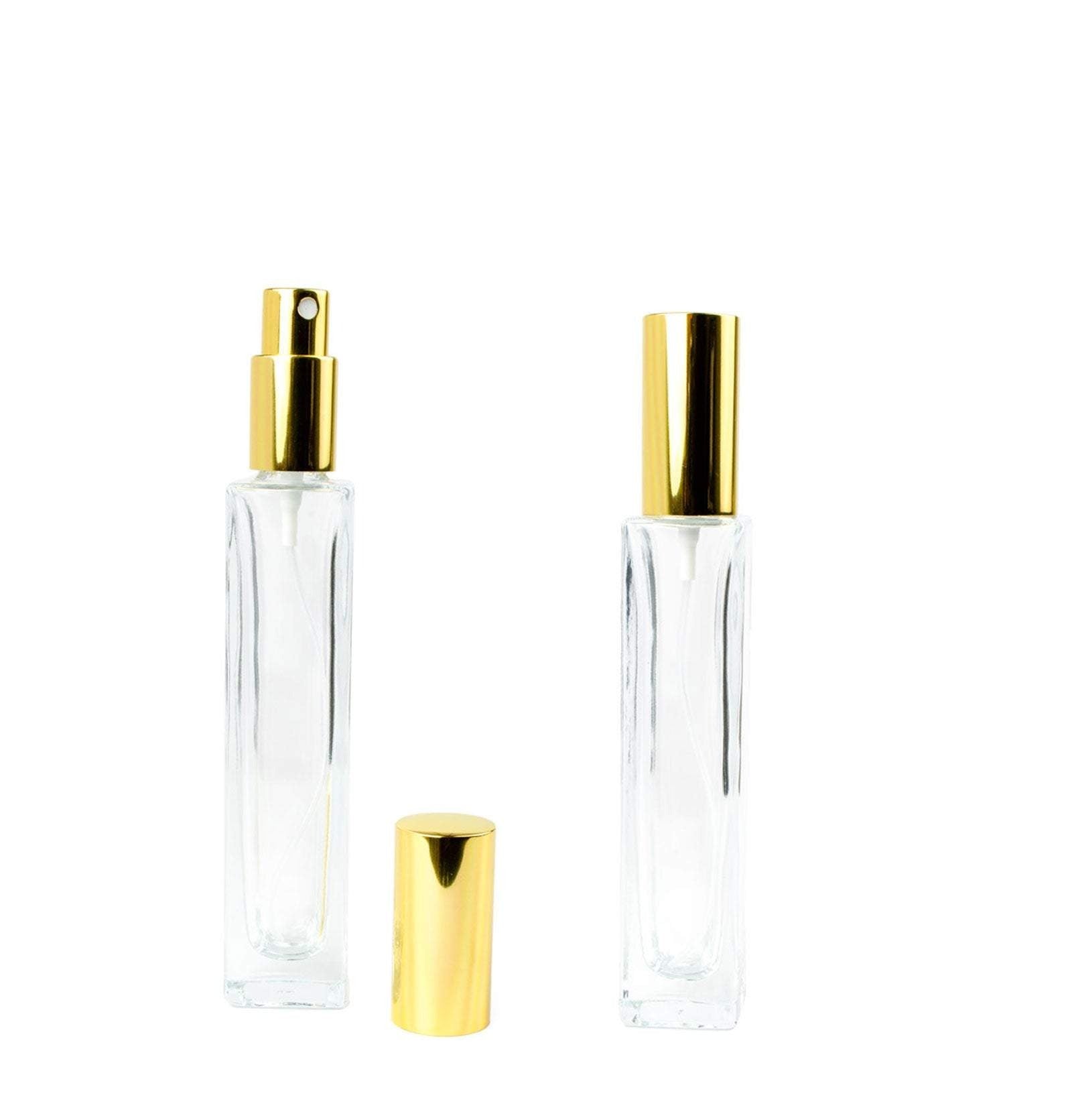 Small Clear glass Perfume spray bottle or container, Square design