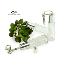 Load image into Gallery viewer, 3 SQUARE Keychain Roller Bottles 7.5 ml Essential Oil Rollers | Roll On Bottles Portable Refillable 7.5ml Oil RollerS Gold or Silver Cap