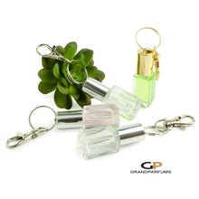 Load image into Gallery viewer, 3 MINI PREMIUM 5 ml SQUARE Keychain Roller Bottles (3.7ml Dram) Essential Oil Rollers | Roll On Bottles Portable Oil RollerS Gold or Silver