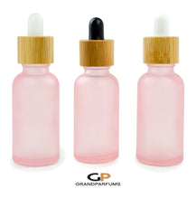 Load image into Gallery viewer, 3Pcs 30 ml BLUSH PINK Glass SPRAY Bottles w/ BAMBOO Perfume Atomizer Mister Cap 1 Oz 30ml