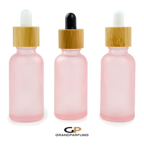 3Pcs 30 ml BLUSH PINK Glass SPRAY Bottles w/ BAMBOO Perfume Atomizer Mister Cap 1 Oz 30ml