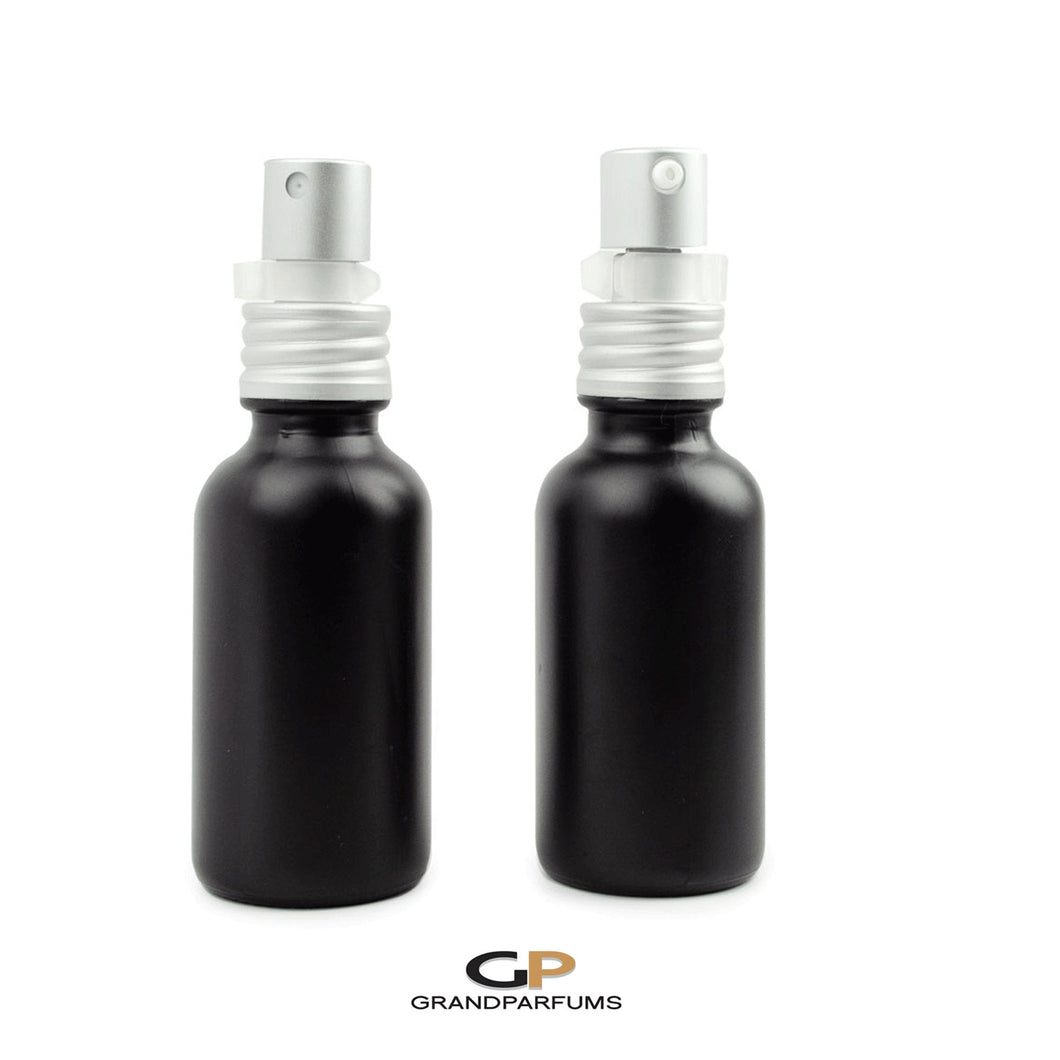 30 ml MATTE BLACK Glass Perfume Atomizer and/or Treatment Bottles Matte Silver Exposed Thread Caps 1 Oz , 30ml