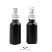 Load image into Gallery viewer, 30 ml OPAL WHITE Glass Porcelain Atomizer and/or Treatment Bottles Matte Silver Exposed Thread Caps,  1 Oz Volume, 30ml, Essential Oil