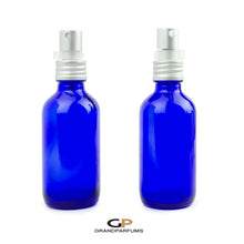 Load image into Gallery viewer, 60 ml FROSTED CLEAR Glass Perfume Atomizer and/or Treatment Bottles Matte Silver Exposed Thread Cap 2 Oz