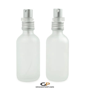 60 ml FROSTED CLEAR Glass Perfume Atomizer and/or Treatment Bottles Matte Silver Exposed Thread Cap 2 Oz