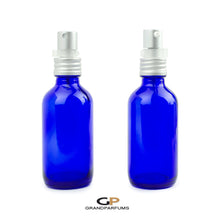 Load image into Gallery viewer, 60 ml FROSTED CLEAR Glass Perfume Atomizer and/or Treatment Bottles Matte Silver Exposed Thread Cap 2 Oz