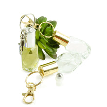 Load image into Gallery viewer, 6 GEO Keychain Roller Bottles 7.5 ml Essential Oil Rollers | Roll On Bottles Portable Refillable 7.5ml Oil Roller Bottles Gold or Silver Cap