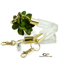 Load image into Gallery viewer, 3 SQUARE Keychain Roller Bottles 7.5 ml Essential Oil Rollers | Roll On Bottles Portable Refillable 7.5ml Oil RollerS Gold or Silver Cap