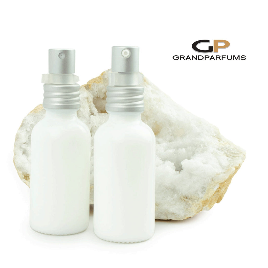 30 ml OPAL WHITE Glass Porcelain Atomizer and/or Treatment Bottles Matte Silver Exposed Thread Caps,  1 Oz Volume, 30ml, Essential Oil