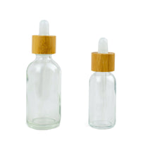Load image into Gallery viewer, 12 BAMBOO Dropper Bottles TRANSLUCENT Bulbs, 1 Oz FROSTED 30ml Boston Round Bottles