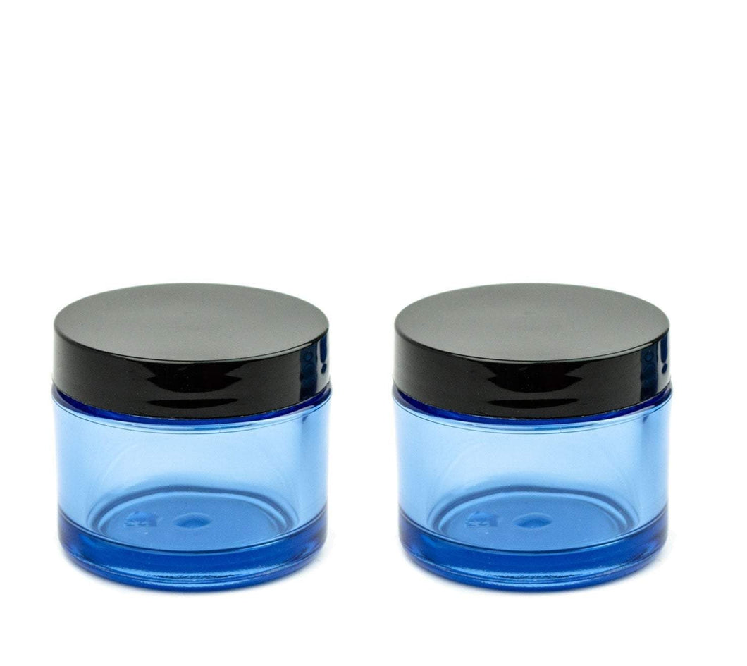 Sky blue premium upscale 50ml thick wall plastic 1.7 oz beauty cosmetic cream jars body butter diy sugar scrub face mask black lids