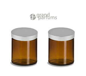 3 amber glass 8 oz empty cosmetic jars 240ml w/ matte silver metallic upscale caps body butter, sugar scrubs, balms, bath salt conditioner