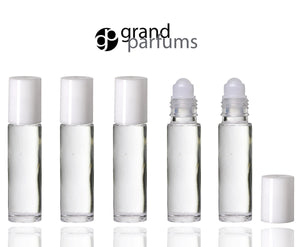6 clear roll on bottles w/ white caps premium roller balls for perfume, essential oil, aromatherapy, lip gloss, roll on bottles party favor