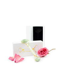 Load image into Gallery viewer, Clear QUARTZ Face ROLLER &amp; Massager GEMSTONE Crystal Facial Tool w/ Your Choice of 8ml Organic Serum Formulated for Your Type Skin,