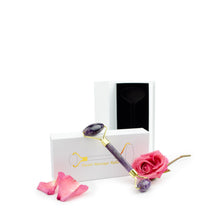 Load image into Gallery viewer, Clear QUARTZ Face ROLLER &amp; Massager GEMSTONE Crystal Facial Tool w/ Your Choice of 8ml Organic Serum Formulated for Your Type Skin,