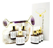 Load image into Gallery viewer, BLACK ONyX Face ROLLER &amp; Massager GEMSTONE Crystal Facial Tool w/ Your Choice of 8ml Organic Serum Formulated for Your Type Skin,