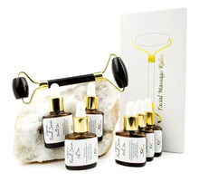 Load image into Gallery viewer, BLACK ONyX Face ROLLER &amp; Massager GEMSTONE Crystal Facial Tool w/ Your Choice of 8ml Organic Serum Formulated for Your Type Skin,