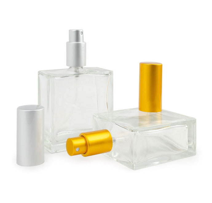 1 Perfume Atomizer 100ml Glass Bottle, Matte Gold, Matte Silver Spray Fine Mist Flat Square EMPTY REFILLABLE 3.3 Oz 100 ml Private Label Spa