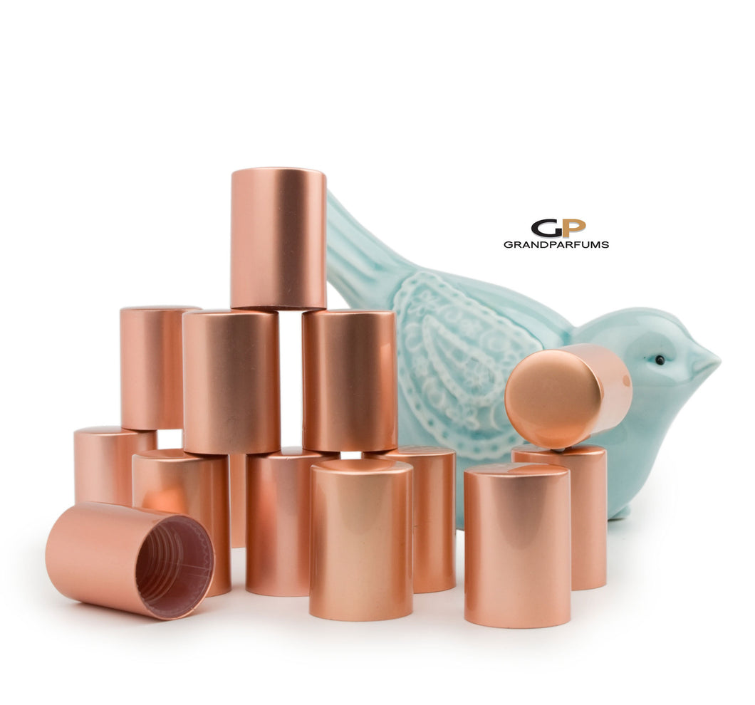 3 SHINY COPPER Roll On Bottle CAPS Upscale Metallic Lid for 5ml and 10ml Glass Roller Ball Bottles Essential Oil Perfume Lip Gloss Roll-on