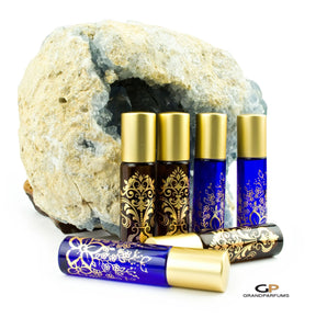 6 EXQUISITE 10ml Glass  Bottles Gold Foil Stamped Amber or Cobalt Blue w/ Gold or Silver LUXE Metal Caps Event Planners, Purse, Party, Gifts