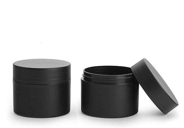 24 matte black 8 oz  pp plastic jars w/ upscale extra deep lids 240ml cosmetic containers scrub, butter modern, contemporary mens packaging