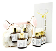 Load image into Gallery viewer, Clear QUARTZ Face ROLLER &amp; Massager GEMSTONE Crystal Facial Tool w/ Your Choice of 8ml Organic Serum Formulated for Your Type Skin,