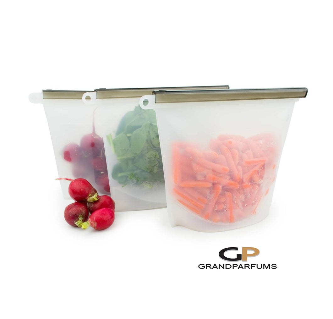 5 Silicone Storage Bags 1000ml Size, 1 to 5Pcs, Reuse, Freeze, Microwave, Store Lunch, Ecological, Anti-Fungal Bacterial - Other Sizes Avail