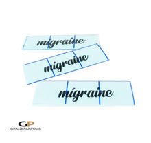 Load image into Gallery viewer, Shiny BLACK Essential Oil Rollers with Vinyl Labels &amp; MATTE GoLD Caps 10ml Roller Bottles MIGRAINE Label Applied to Bottles, or Labels Only