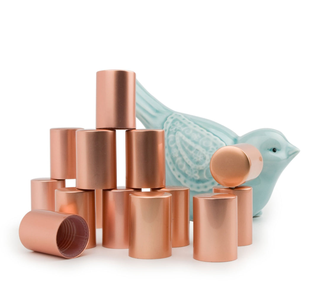 24 SHINY COPPER Roll On Bottle CAPS Upscale Metallic Lid for 5ml and 10ml Glass Roller Ball Bottles Essential Oil Perfume Lip Gloss Roll-on