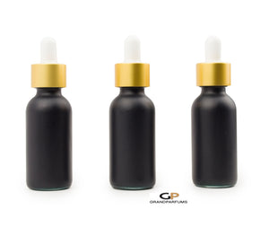 3 BLACK FROSTED Premium 1 Oz Glass Boston Round Matte Gold/Black Dropper Bottle 30ml Medicine Pipette Oil Serums, Essential Oils Dispensing