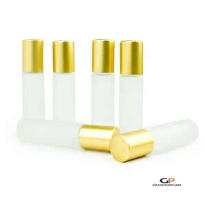 6Pcs 10ml FROSTED Roller Bottles Glass Roll-on Stainless Steel Rollerballs w/ MATTE GOLD Caps Perfume Essential Oil, Roller Bottle Blends