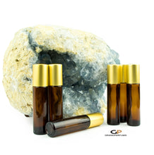 Load image into Gallery viewer, 6 Pcs 10ml Amber Glass RollER Bottles Premium Glass Rollerballs w/ MATTE GOLD orCOPPER Caps Perfume Essential Oil, Purse Travel