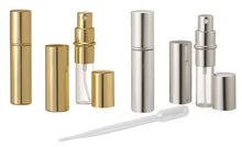 Load image into Gallery viewer, Gold Perfume Atomizer, New, Shiny Empty, Refillable Purse Spray Bottle, Travel Bottle 10ml of Perfume, Cologne, with Dropper and Funnel