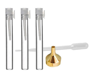 1,000 Long glass perfume vials w/ plastic wand lids, sampler 1.5ml volume for perfume/oil tester clear glass 8x58mm w/ Dropper and Funnel