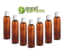 Load image into Gallery viewer, 3 4 Oz BPA Free PET Plastic BOTTLES, White Disc Cap 120mL, Lotion, Shampoo, Conditioner, Aromatherapy, Essential Oil Squeeze No Leak Bottles