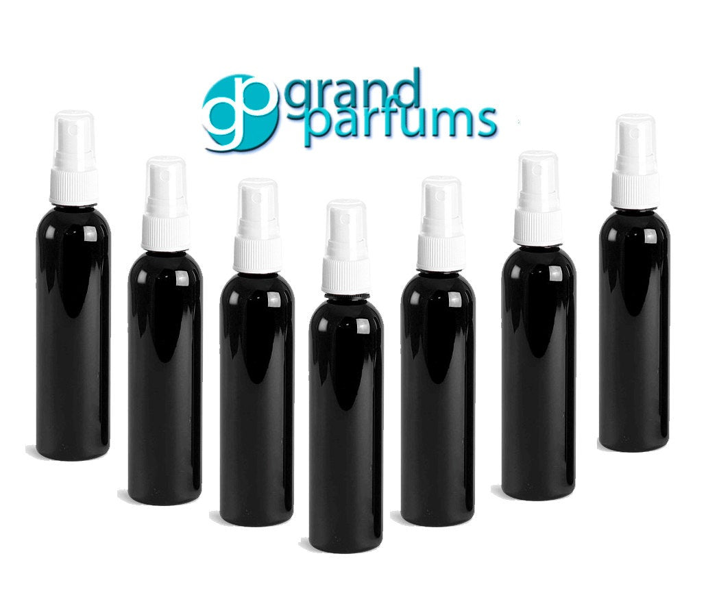 Spray BOTTLES 4 Oz, BPA Free PET Plastic w/ White Fine Mist Cap, for Spraying Perfumes, Freshener, Bug Spray Aromatherapy, in Colors