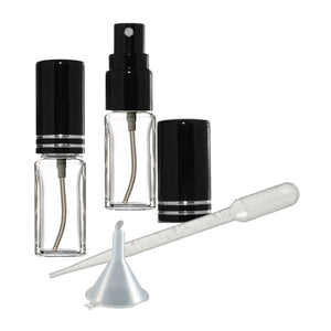 5ml Glass Fine Mist Atomizer Spray Bottles, with Black Spray Caps, Funnel and Pipette, Refillable perfume bottles, Great Quality