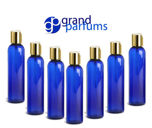 6 4 Oz BPA Free PET Lotion Plastic BOTTLES, Gold Disc Cap 120mL, Shampoo, Conditioner, Aromatherapy,  Squeeze No Leak Bottles