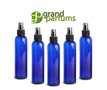 Load image into Gallery viewer, Spray BOTTLES 4 Oz, BPA Free PET Plastic w/ White Fine Mist Cap, for Spraying Perfumes, Freshener, Bug Spray Aromatherapy, in Colors