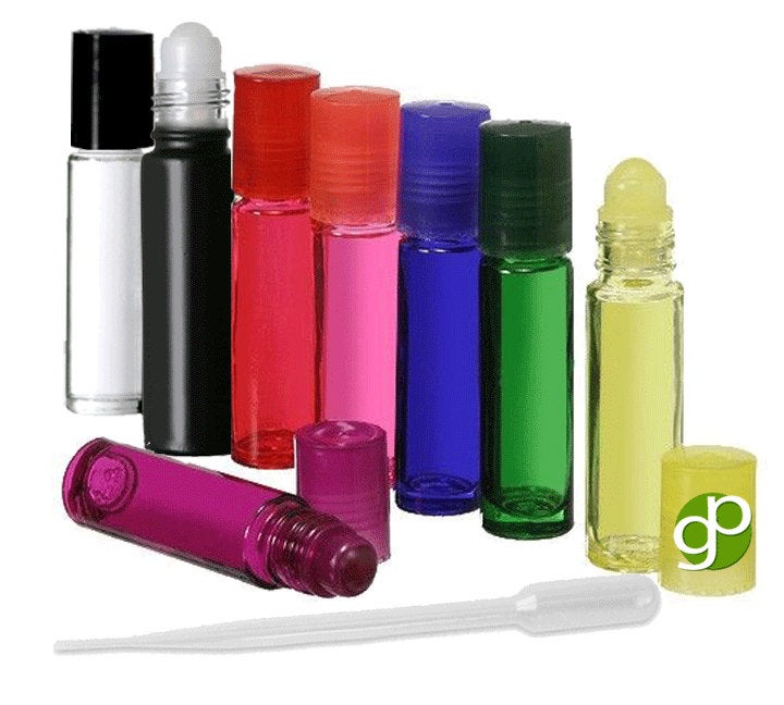 24 10ML glass roll on color bottles, rollon roller tops, bottle caps, –  Grand Parfums II