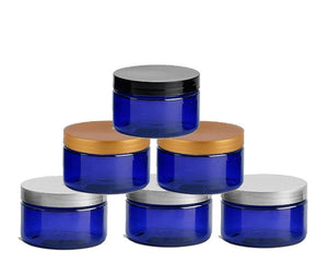 100 Cobalt Blue Low Profile PET Plastic Empty Cosmetic Jars 4 Oz 120 mL Choose Cap Sugar Scrub, Bath Salts, Body Butter,  Hair Conditioner