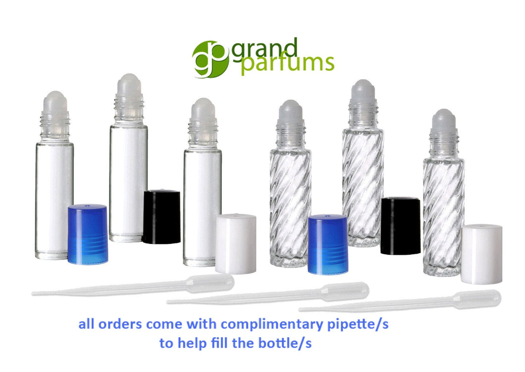 48 Bottles 10ml Clear or Swirl glass roll on bottles Sterile empty WHOLESALE DISCOUNT roller balls Choose cap essential oil lipgloss perfume