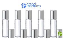 Load image into Gallery viewer, 500 Elegant 10ml Roller Ball Bottles GOLD or SILVER Caps Glass Roll-on Perfume Aromatherapy, Essential Oil Bottles w/ Metallic Caps Bulk Lot