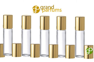 500 Elegant 10ml Roller Ball Bottles GOLD or SILVER Caps Glass Roll-on Perfume Aromatherapy, Essential Oil Bottles w/ Metallic Caps Bulk Lot