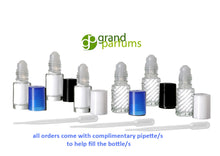 Load image into Gallery viewer, Bulk Lot 144 5ml empty clear glass roll on bottles with roller tops and black bottle caps  1 dram size for essential oils perfume