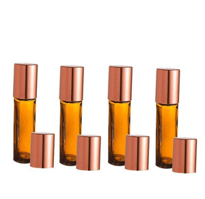20 10ml Amber Glass Roll-on Bottles Stainless Steel Rollerballs GOLD COPPER or SILVER Caps  Perfume Essential Oil, Party Favor, Purse Travel